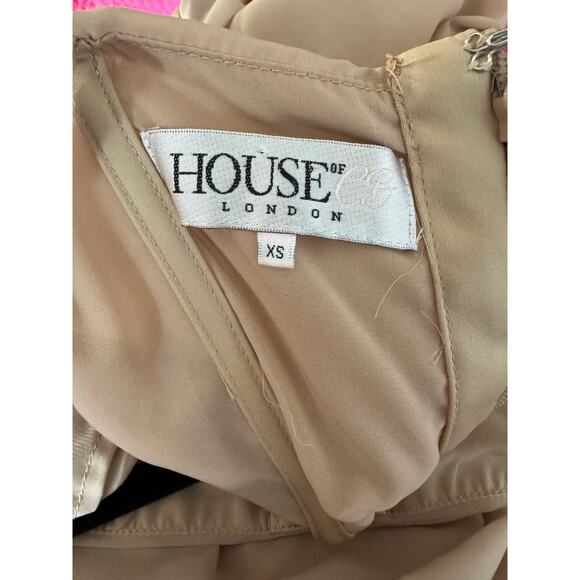 Women's House of CB Railea Nude Taupe Corset Ruched Midi Sheer Chiffon Dress XS - Picture 6 of 6